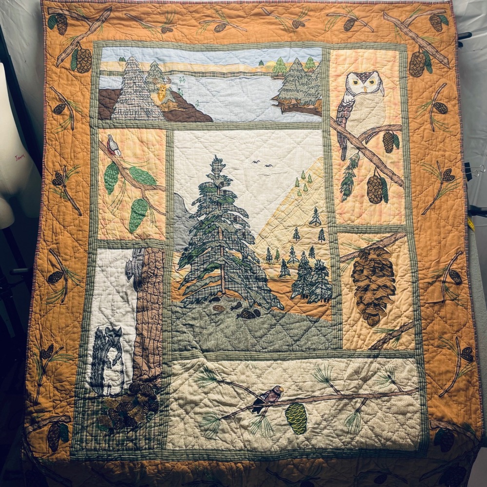Patch Magic  Quilt Cotton Pinecones Forest Animals 47x58‎ Rustic Cabin Decor